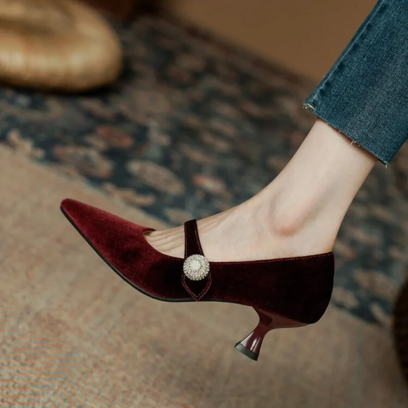 Boots - Wijnrode Mary Jane schoenen met puntige